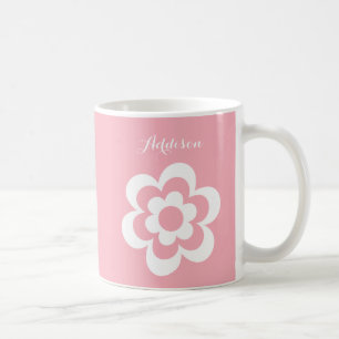 Custom Pink White Classic Mug With White Flower