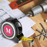 Custom Pink White Monogram Carpenters Crafters<br><div class="desc">Create your own custom, personalized, modern white monogram monogrammed on dark pink background, 16-foot tape measure featuring inches on one side with metrics on the other, a belt clip - for hands-free convenience, a locking feature that makes accurately measuring projects easier and safer. Meant for indoor and outdoor use, a...</div>