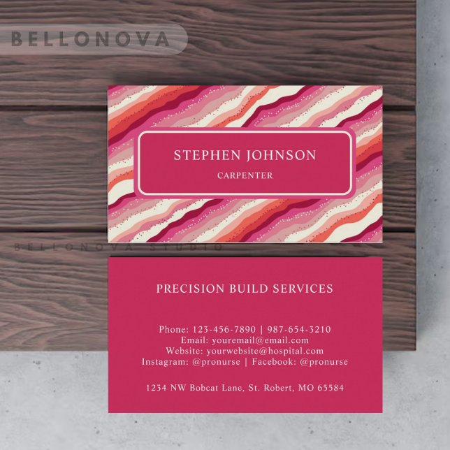 Custom Pink White Red Orange Wave Monogram Business Card (Custom Pink White Red Orange Wave Monogram Business Card)