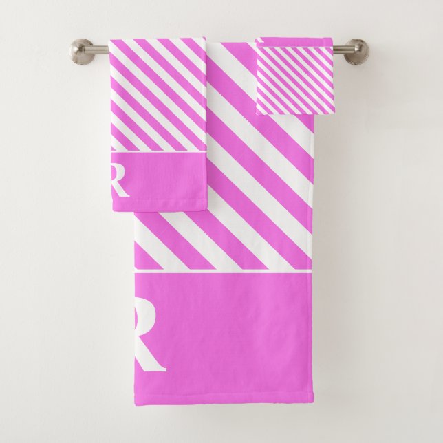 Custom Pink/White Stripes Bath Towel Set (Insitu)