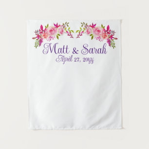 Custom Pink White Wedding Reception Photo Booth Tapestry