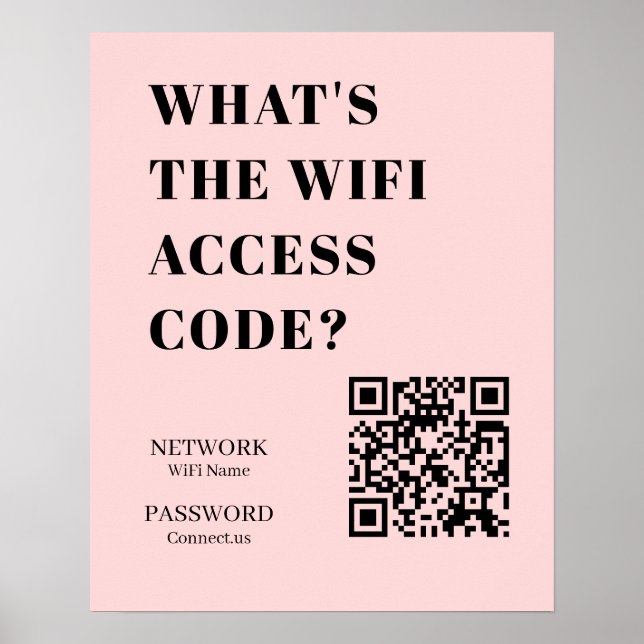 Custom Pink WiFi QR | Personalized Password Poster (Front)
