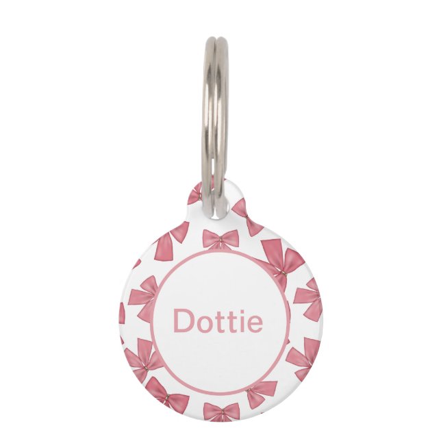 Custom Pink Xmas Bows Pet ID Tag (Front)