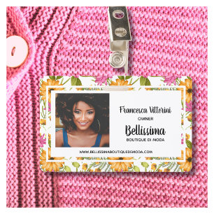 Custom Pink Yellow Floral Employee Badge