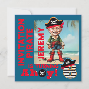 Custom Pirate 6th Birthday Boy Caricature  Invitation