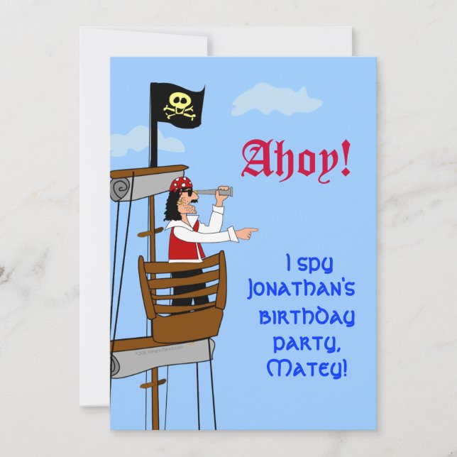 Custom Pirate Birthday Party Invitations Ship (Front)