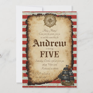 Custom Pirate Skull Treasure Map Ahoy Birthday Invitation