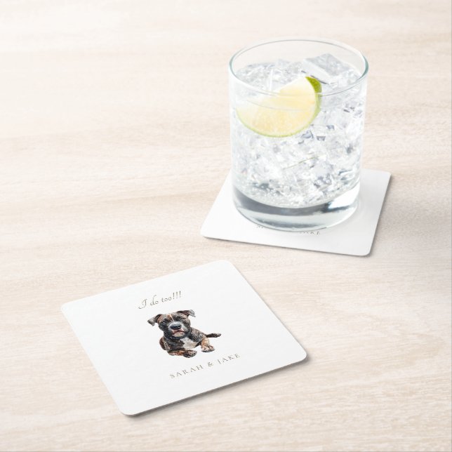 Custom Pit Bull Pet Wedding  Square Paper Coaster (Insitu)