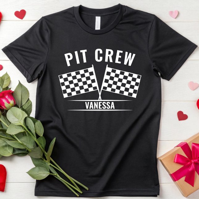 Custom Pit Crew Race Car Chequered Flag Racing T-Shirt (Creator Uploaded)
