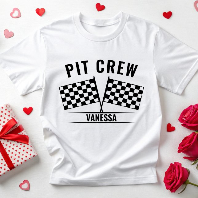 Custom Pit Crew Race Car Chequered Flag Racing T-Shirt (Creator Uploaded)