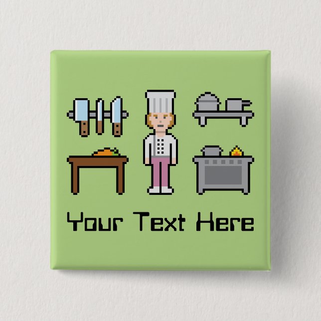 Custom Pixel Female Chef 2 Inch Square Button (Front)