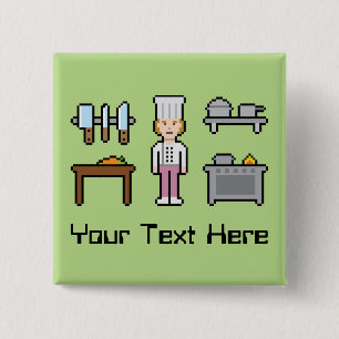 Custom Pixel Female Chef 2 Inch Square Button