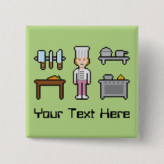 Custom Pixel Female Chef 2 Inch Square Button