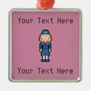 Custom Pixel Flight Attendant Metal Ornament