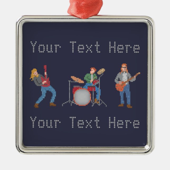 Custom Pixel Rock Band Metal Ornament (Front)