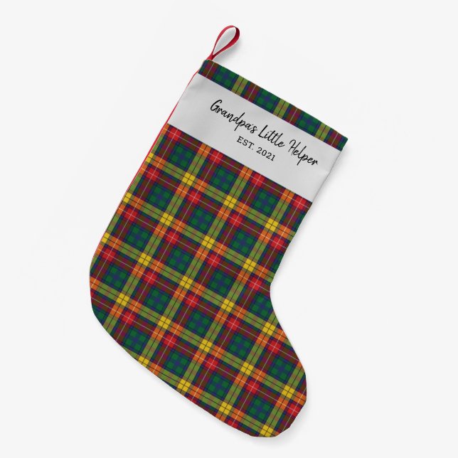 Custom Plaid Clan Buchanan Tartan Check Family Small Christmas Stocking (Front (Hanging))