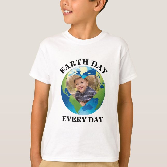 Custom planet heart photo Earth day every day T-Shirt (Front)