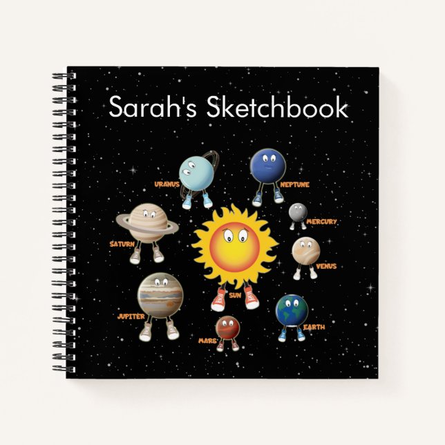 Custom Planets and The Solar System Sketchbook Notebook (Front)