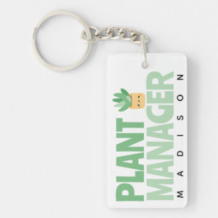 Custom Plant Manager Name Cactus Plant Green Black Keychain
