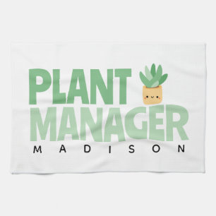 Custom Plant Manager Name Cactus Plant Green Black Kitchen Towel