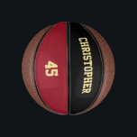 Custom Player Club Team Name Number Monogrammed<br><div class="desc">Create your own custom, personalized, faux gold elegant stylish typography / script / text / name on black and dark maroon / red background, mini size, hand stitched basketball. Simply enter the player / team / club / school / college / event / tournament name, and player jersey number, to...</div>