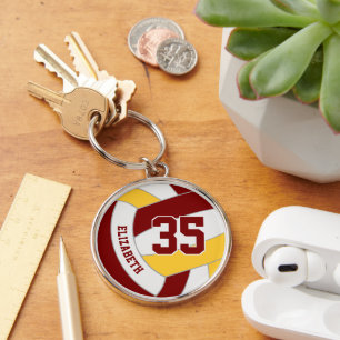 custom player name maroon gold volleyball keychain