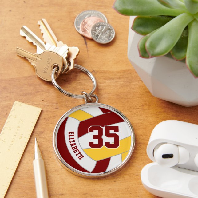 custom player name maroon gold volleyball  keychain (Desk)