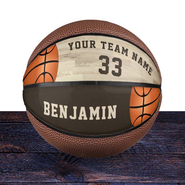 Custom Player Name Team Number Wood Floor Mini Basketball (Creator Uploaded)