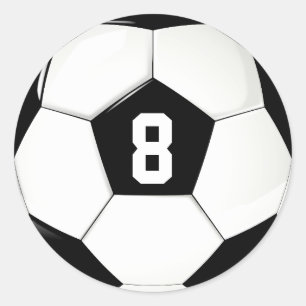 Custom Player Number Black and White Soccer Ball Classic Round Sticker