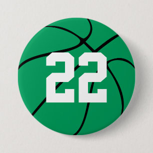 Custom Player Number Green Basketball Button Pin