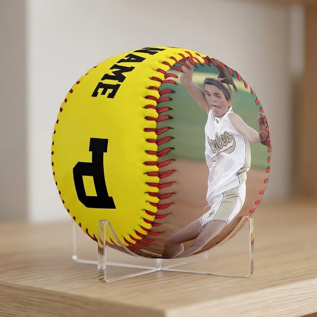 Custom Player Photo, Position and Number Fastpitch Softball (Custom photo softball with personalized player name, number and position. Great senior gifts!)
