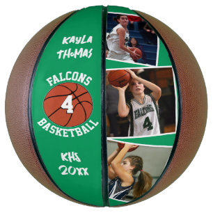 Custom Player Photos Team Name and Number Green Basketball