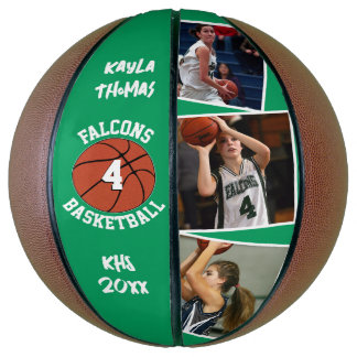 Custom Player Photos Team Name and Number Green Basketball