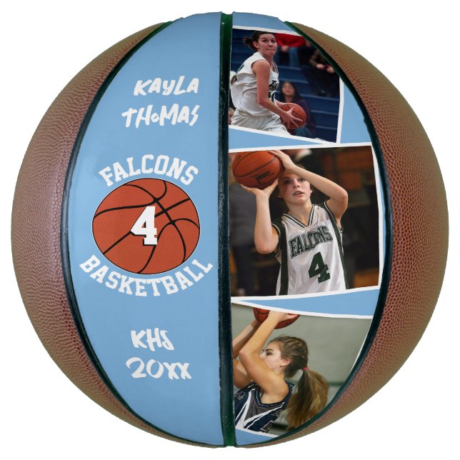 Custom Player Photos Team Name Number Light Blue Basketball (Vertical)