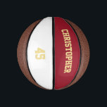 Custom Player Team Club Name Number Monogrammed Mini Basketball<br><div class="desc">Create your own custom, personalized, faux gold elegant stylish typography / script / text / name on white and dark maroon / red background, mini size, hand stitched basketball. Simply enter the player / team / club / school / college / event / tournament name, and player jersey number, to...</div>