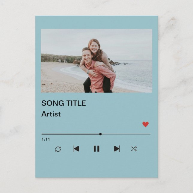 Custom Playlist Photo and Song QR Code PostCard  (Front)