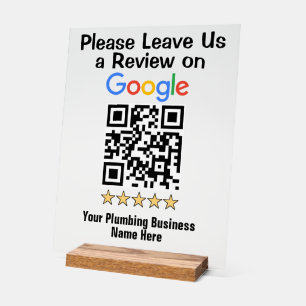 Custom Plumber Plumbing Business Google Review QR  Acrylic Sign