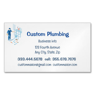 Custom Plumbing Contractors Business Card Magnet