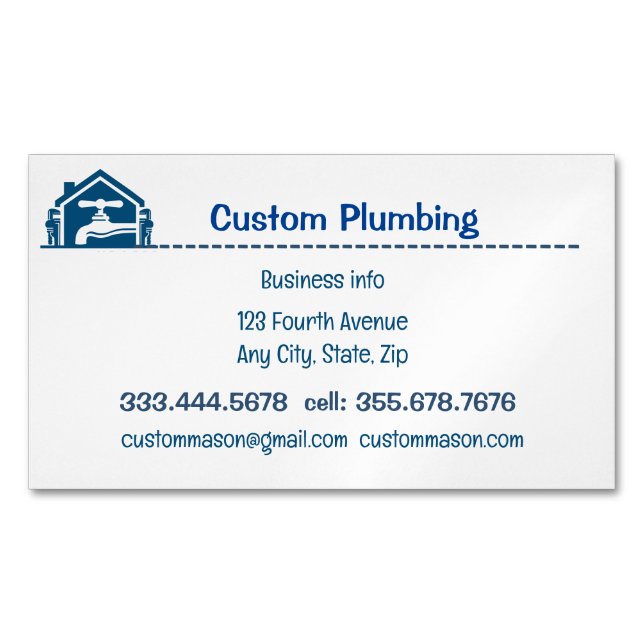 Custom Plumbing Contractors Business  Magnetic Business Card (Front)