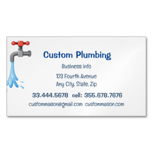Custom Plumbing Contractors Business  Magnetic Business Card