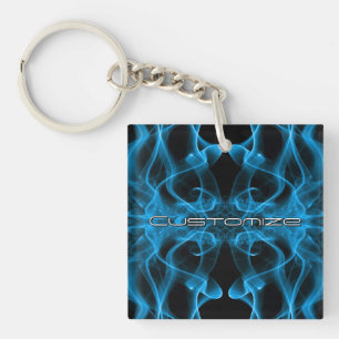 Custom Plumes of Blue Smoke on Black Keychain