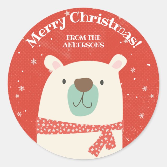 Custom Polar Bear Christmas Classic Round Sticker (Front)