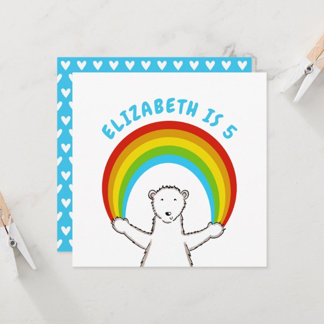 Custom Polar Bear & Rainbow Birthday Invitation (Front/Back In Situ)