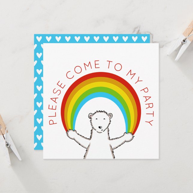 Custom Polar Bear & Rainbow Birthday Invitation (Front/Back In Situ)
