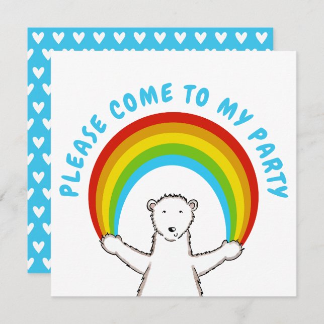 Custom Polar Bear & Rainbow Birthday Invitation (Front/Back)