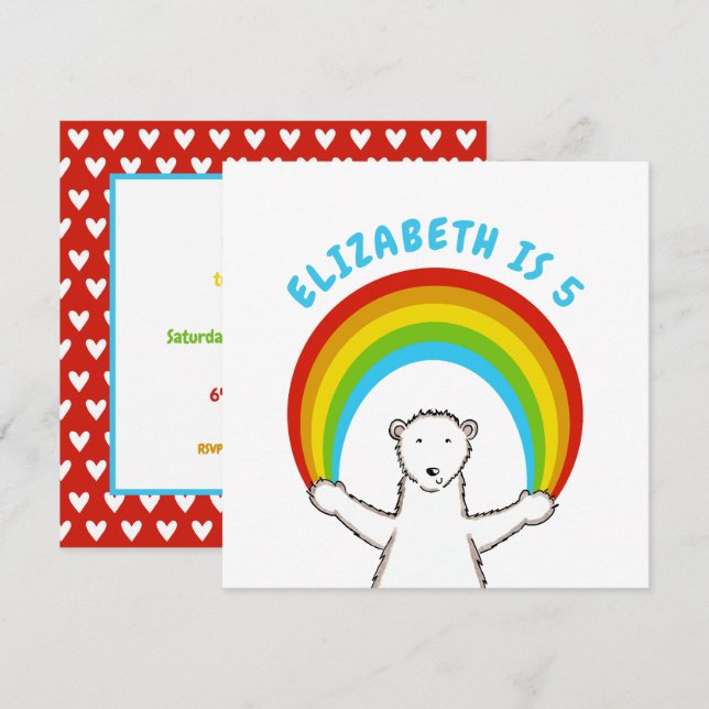 Custom Polar Bear & Rainbow Birthday Invitation (Front/Back)