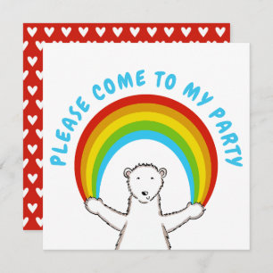 Custom Polar Bear & Rainbow Birthday Invitation