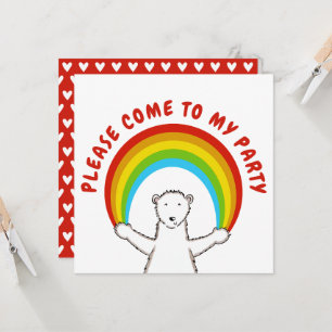 Custom Polar Bear & Rainbow Birthday Invitation