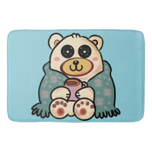 Custom Polar Bear with Coffee   Cute Winter Art Bath Mat