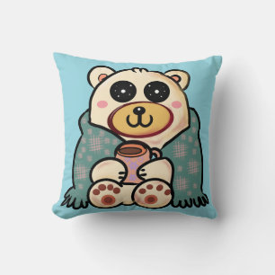 Custom Polar Bear with Coffee   Cute Winter Art Throw Pillow